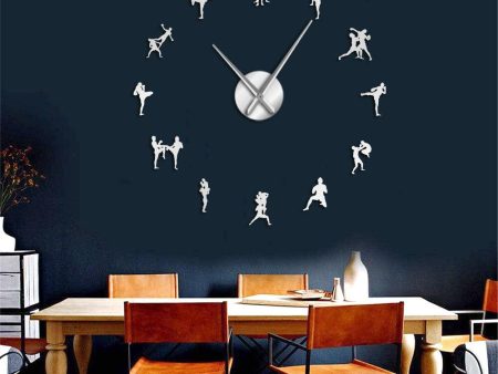 Muay Thai Kick Boxing Fighting Large Frameless DIY Wall Clock Cheap