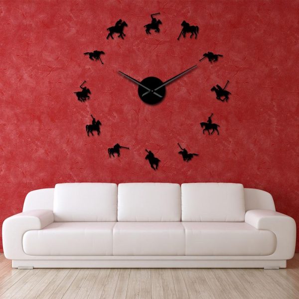 Polo Games Large Frameless DIY Wall Clock Sport Poloist Horse Riders Gift For Sale