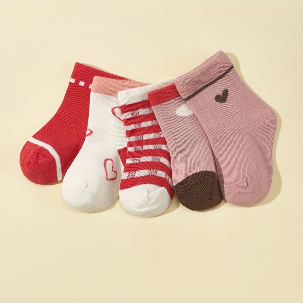 Wholesale 5pcs baby girl baby cute embroidered mid-tube socks Valentine s Day love four seasons short socks boneless suture Cheap