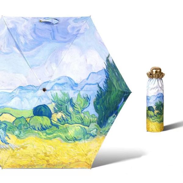 Beautiful Flower Oil Painting Pattern Travel Mini Parasol Pocket Umbrella Fashion