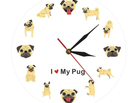 Cartoon I Love My Pug Modern Wall Clock Pug Lover Gift For Sale