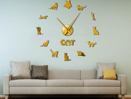 Domestic Short Haired Abyssinian Cat Large Frameless DIY Wall Clock For Discount