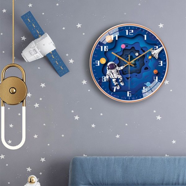 Cute Cartoon Astronaut Space 8 Inch Silent Wall Clock Children Bedroom Decor Online now