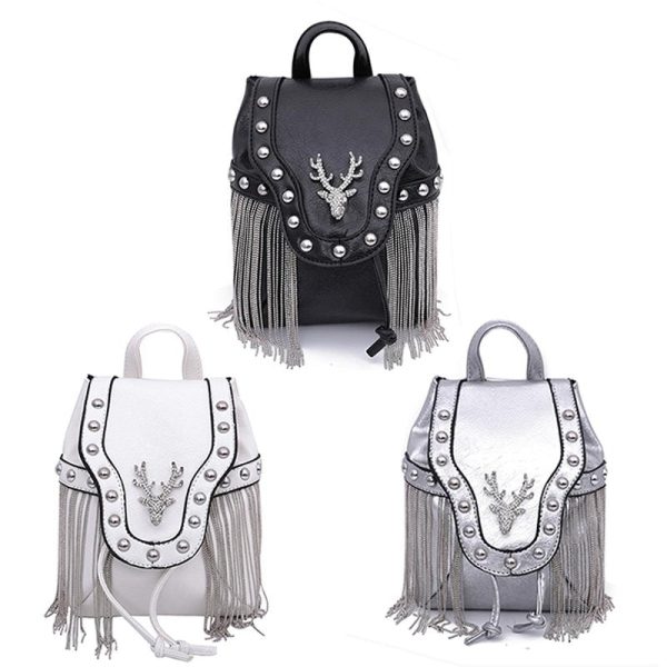 Gothic Reindeer Rivet Leather Handbag Purse Bag with Tassel Online Hot Sale