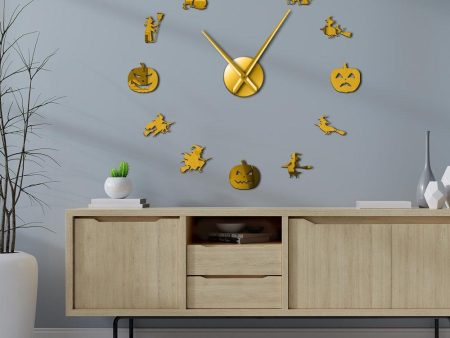 Witch with Broomstick Halloween Evil Large Frameless DIY Wall Clock For Cheap