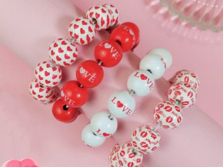 Wholesale Valentine s Day series sweet fresh cute love heart print handmade beaded wooden beads bracelet women s accessories Online Sale