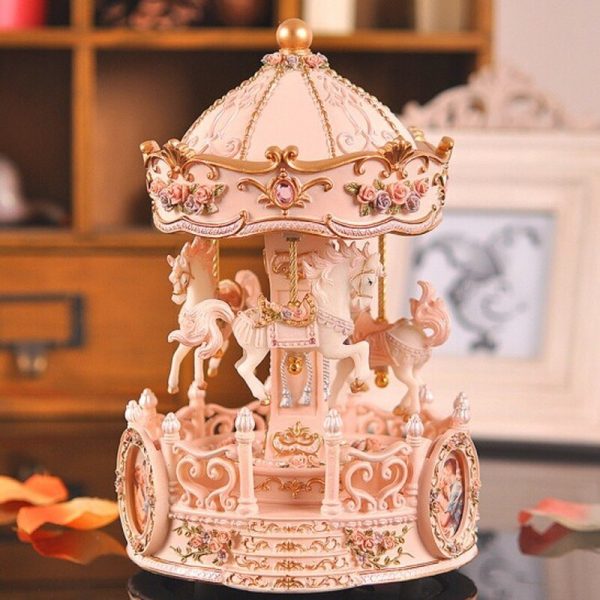 Resin Carousel Flashing LED Light Figurines Music Box Cheap