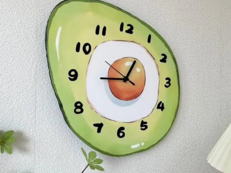 Cartoon Avocado Fried Egg Bedroom Kitchen Wall Hanging Clock Cheap