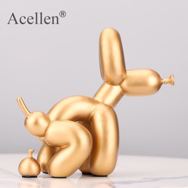 Squat Balloon Pooing Dog Resin Statues Home Decoration on Sale