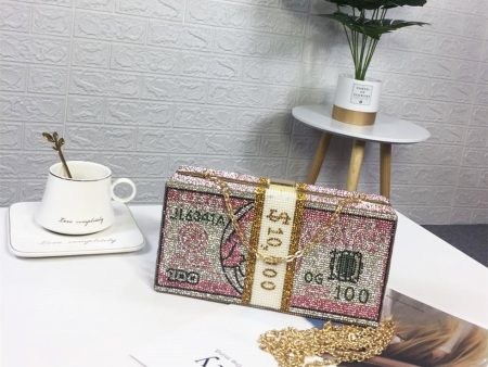 Luxury USD Dollar Money Design Crystal Evening Purse Shoulder Bag Cheap