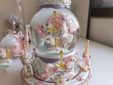 Luxury Carousel Glass Ball Doll with Castle in the Sky Tune Rotate Music Box Supply