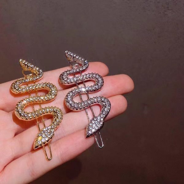 Wholesale personality snake-shaped hairpin ladies cold style retro frog buckle alloy rhinestone clip bangs clip on Sale