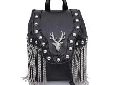 Gothic Reindeer Rivet Leather Handbag Purse Bag with Tassel Online Hot Sale