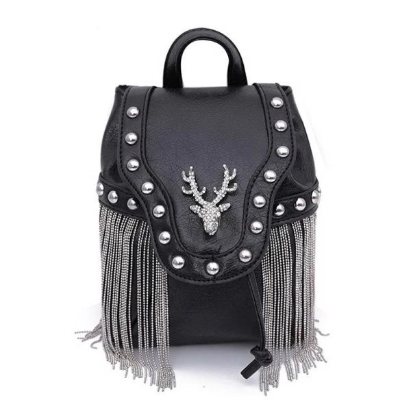 Gothic Reindeer Rivet Leather Handbag Purse Bag with Tassel Online Hot Sale