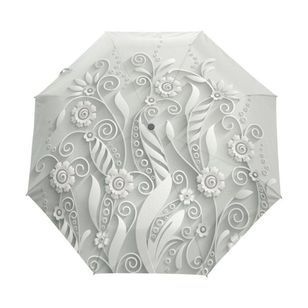 Modern White Rose Floral Sun Protection Inside Black Coating Automatic Umbrella For Sale