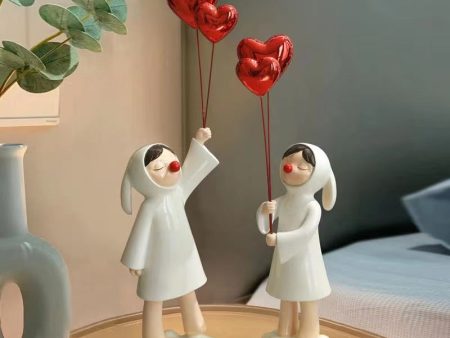 Cute Heart Balloon Girl Resin Statue Sculpture Home Decor Discount