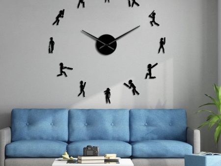 Cricket Player Large Frameless DIY Wall Clock Watch Gift Fashion