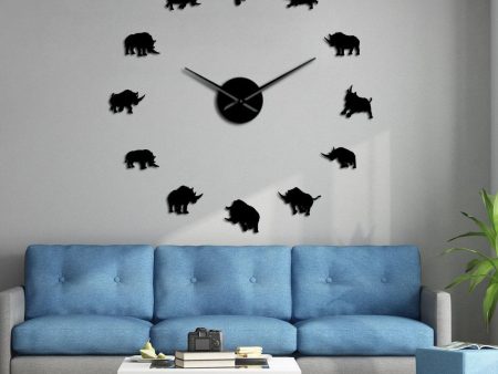 Rhinoceros Wildlife Animal Large Frameless DIY Wall Clock Rhinos Wall Art Decor Sale