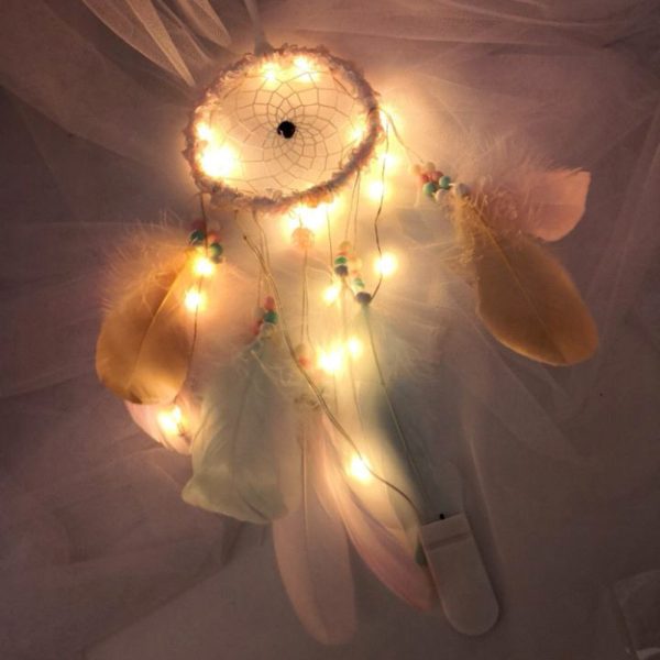 Feather Flower Night Light Walling Hanging Feather Dreamcatcher Online