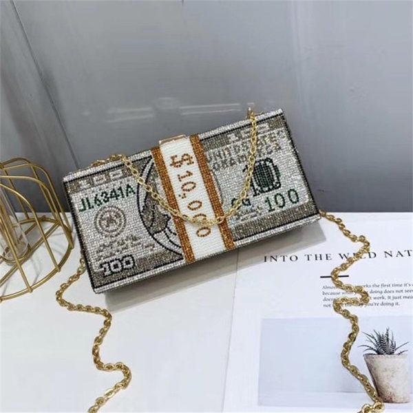 Luxury USD Dollar Money Design Crystal Evening Purse Shoulder Bag Cheap