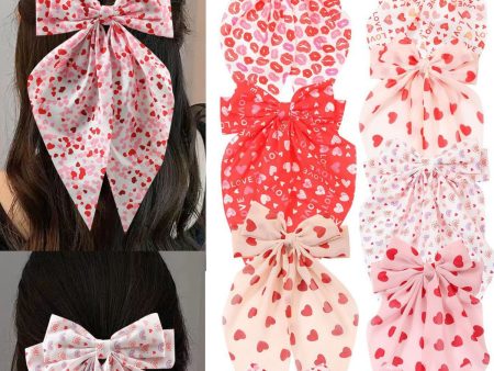 Wholesale valentine s day bow ribbon spring clip heart red lip printing hair clip hair accessories Fashion