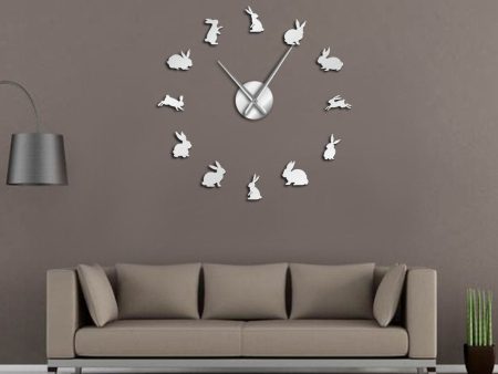 Easter Bunny Rabbits Large Frameless DIY Wall Clock For Cheap