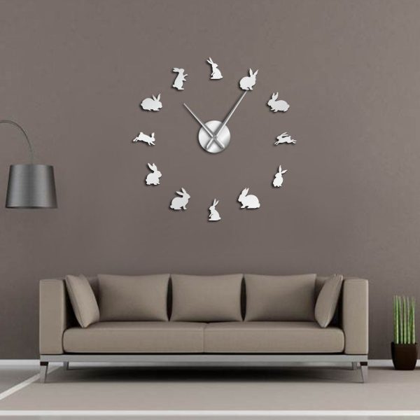 Easter Bunny Rabbits Large Frameless DIY Wall Clock For Cheap