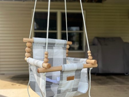 Outdoor Baby Child Swing - Gray Buffalo Check Supply