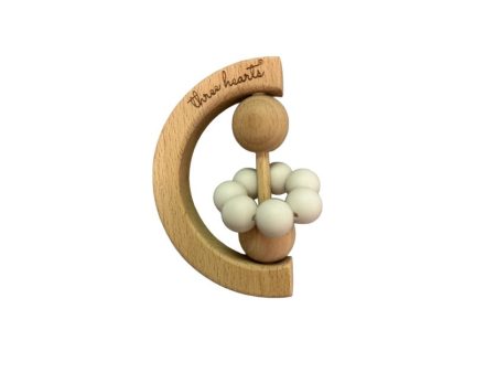 Moon Silicone & Beech Wood Teething Rattle - White Sand on Sale