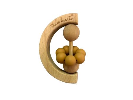 Moon Silicone & Beech Wood Teething Rattle - Putty Hot on Sale