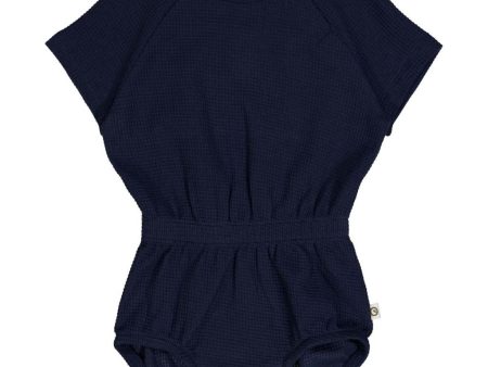 Waffle Raglan Short-Sleeve Bodysuit - Night Blue Online Sale