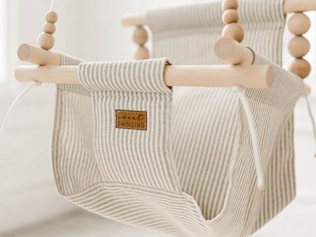 Indoor Baby Child Swing - Greige Vanilla Stripe Hot on Sale